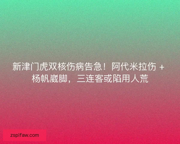 新津门虎双核伤病告急！阿代米拉伤 + 杨帆崴脚，三连客或陷用人荒